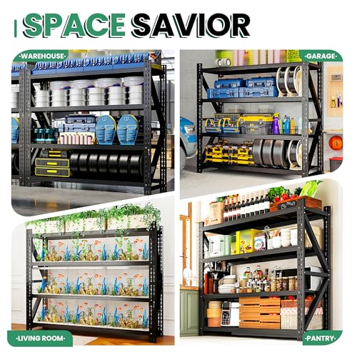 4-Tier Heavy Duty Garage Shelving,Industrial Shelving for Commercial & Home Use,Garage Storage Racks Heavy Duty Steel Shelves,Ultra-Wide Metal Rack for 3‑Car Garages,Warehouses,Workshops - size: 24"D*75"W*69"H