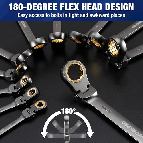 WORKPRO 22-Piece Ratcheting Wrench Set, Flex-Head & Nickel Plating - style: Flex-head & Nickel Plating