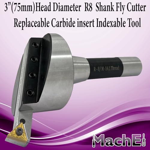 MachEl 3" (75 mm) Fly Cutter with R8 Shank (7/16" Drawbar) - Indexable Tool for Milling & Lathe Machines, Replaceable Carbide Insert