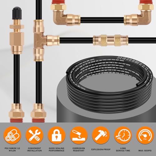 CheeMuii 30FT 1/4" DOT Air Line 1/4 Air Hose PA12 Nylon Pneumatic Tubing - color: Black, size: 1/4"OD-30FT