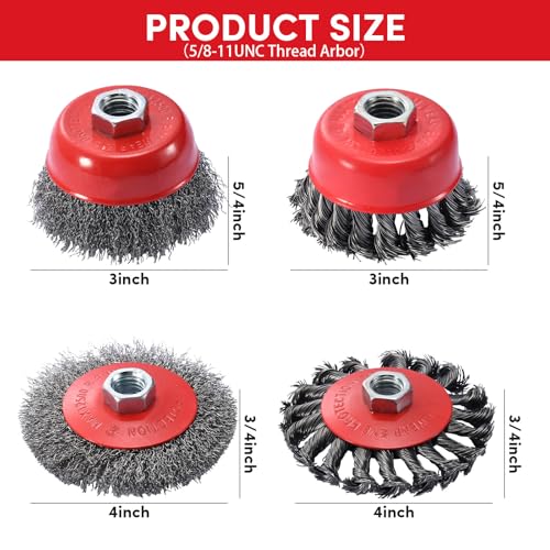 12 Pack Wire Wheel for Angle Grinder, 4-1/2" Heavy Duty Carbon Steel Knotted Wire Brush, 5/8"-11 Arbor, Rapid Rust Removal & Polishing, Angle Grinder Wheel Brush Combo Set