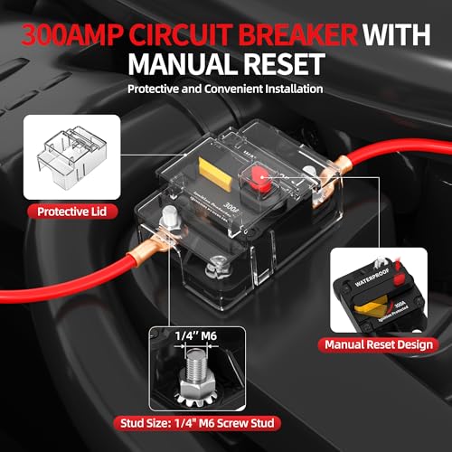 300 Amp Circuit Breaker with Manual Reset, Waterproof DC 12V-48V Breaker for Heavy-Duty Winch, Inverter, Truck, Boat, 300A 12V Circuit Breaker Battery Disconnect Switch - style: 300A