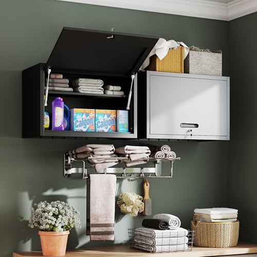 Metal Wall Cabinet, Garage Wall Cabinet with Adjustable Shelf for Garage, Tool Room, Kitchen, Assembly Required(Black) - color: Black, size: 1 Drawer
