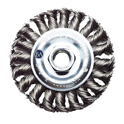 Benchmark Abrasives 4" Standard Twist Knot Abrasive Wire Wheel for Angle Grinder with 5/8"-11 Thread, Cleaning Narrow Holes, Drill, Deburring Grinding Wheels - Wire Wheel Attachment - Carbon Steel - size: 4" x 1/2"