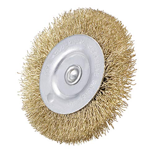 uxcell 3-Inch Wire Wheel Brush Bench Copper Plated Crimped Steel 1/4-Inch Shank 10 Pcs - size: 3 Inch