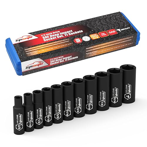 EPAuto 1/2-Inch Drive SAE Deep Impact Socket Set, 6 Points, 11 Sockets - style: SAE - Deep Impact