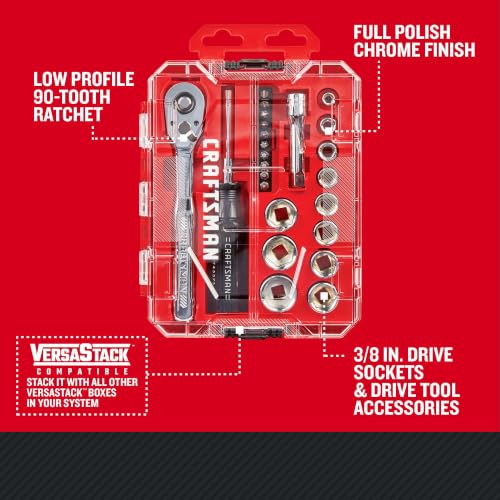 CRAFTSMAN Mechanics Tool Set, 24 Piece, 3/8 Inch Drive SAE, 90-Tooth (CMMT12112) - style: NEW SAE