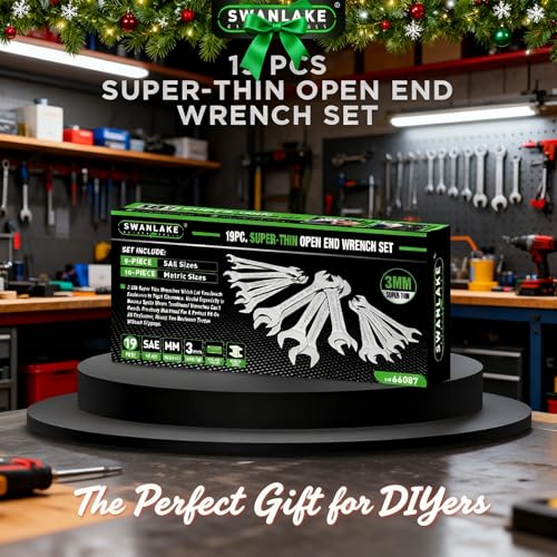 SWANLAKE GARDEN TOOLS 19-Piece Super-Thin Open End Wrench Set with Rolling Pouch, Metric 5.5–27 mm & SAE 1/4"-1-1/16", 3 mm Thickness Slim Spanner Wrench Set, Carbon Steel - style: 19PCS Metric&SAE Super-Thin