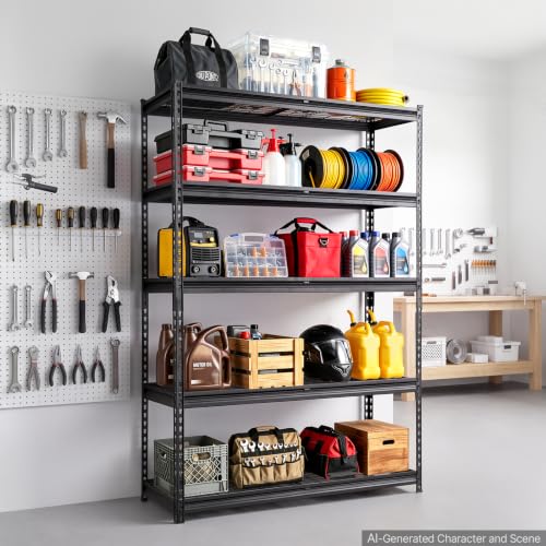VEVOR Storage Shelves, 5-Tier 2500 lbs Garage Shelving 48 x 18 x 71.4 in - color: Black, size: 18" D x 48" W x 71.4" H