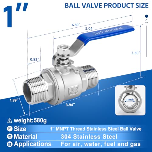 1 Inch NPT Ball Valve 2 Pack, Male Full Port Shut Off Valve - size: 1 Inch