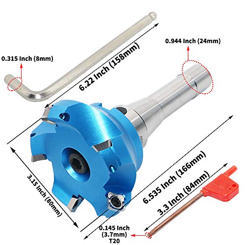 3.15 Inch Face Milling Cutter Aluminum KM12 80MM CNC End Milling Cutter Holder + R8-FMB22 Shank Face Shell Mill Arbor + 5pcs SEHT1204 Carbide Inserts + 8mm Hexagon Wrench + T20 Wrench CNC Machine Tool - style: AL KM12 80-22 (3.15 Inch)