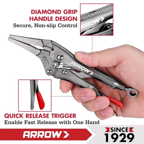 ARROW 6.5" Needle Nose Locking Pliers, Long Nose Locking Pliers - size: 6.5 in