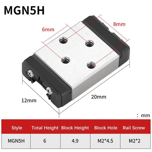MGN5 Linear Rail 50mm 1.97" 1PCS MGN5 Miniature Linear Motion Slide Rail + 1PCS MGN5H 5mm Linear Sliding Bearing Carriage Block Black for 3D Printer and CNC Machine - size: L: 50mm / 1.97 inch, style: MGN5 Rail + H Block