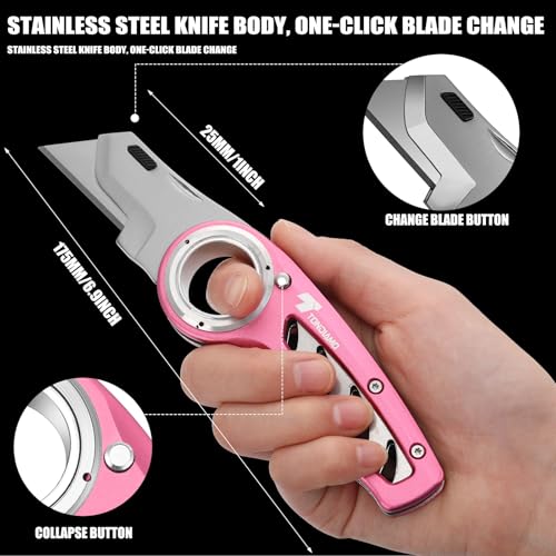 Tondiamo 2 Pcs Folding Pocket Utility Knife Box Cutter, Pink - color: Pink