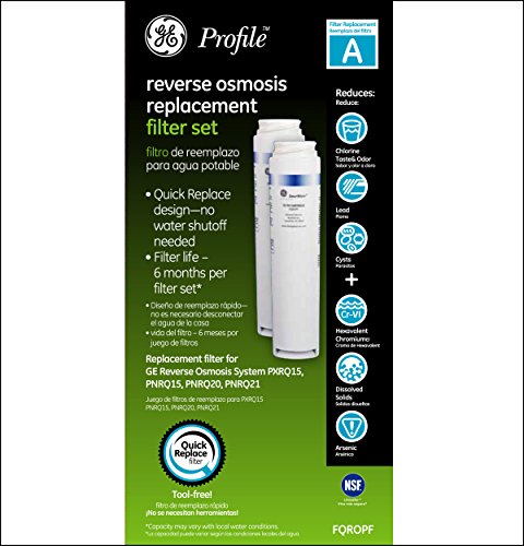 GE Profile FQROPF Under Sink Water Filter Replacement for Reverse Osmosis System Reduces Sediment, Rust & Other Impurities Replace Every 6 Months for Best Results 2 Filters