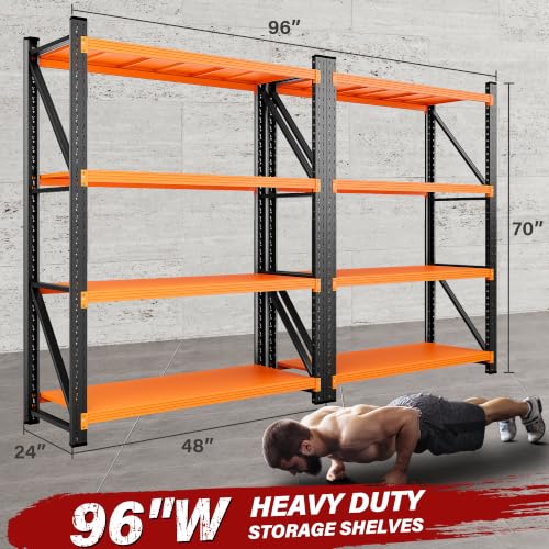 SISESOL Set of 2 48" Wide Heavy Duty Garage Shelving Units,3000LBS 24 Deep Storage Shelves,Orange Metal Garage Shelves,Large Storage Rack,70 High Steel Shelf,Industrial Shelving for Shop,Warehouse - color: Black Orange, size: 96"Wx24"Dx70"H