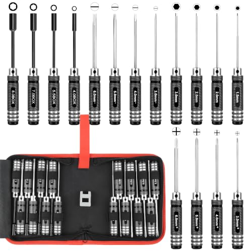 16pcs RC Tool Kit-Hex,Slotted, Socket, Phillips Screwdrivers Set - color: Silver