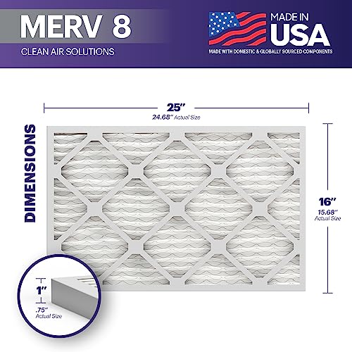 BNX TruFilter 16x25x1 Air Filter MERV 8 (12-Pack) - MADE IN USA – Dust & Pet Defense Electrostatic Pleated Air Conditioner HVAC AC Furnace Filters for Dust, Pet, Mold, Pollen MPR 600 – 700 & FPR 5 - size: 16x25x1 12-Pack