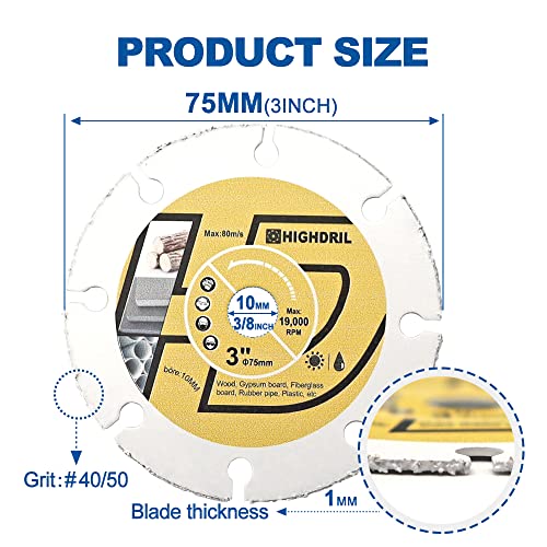 HIGHDRIL 3 Inch Circular Saw Blade - 3pcs Carbide Wood Cutting Disc with Arbor 10MM for Wood, Gypsum Board, Fiberglass, Rubber Pipe, Plastic, Cement Residue - size: Wood Cutting Blade