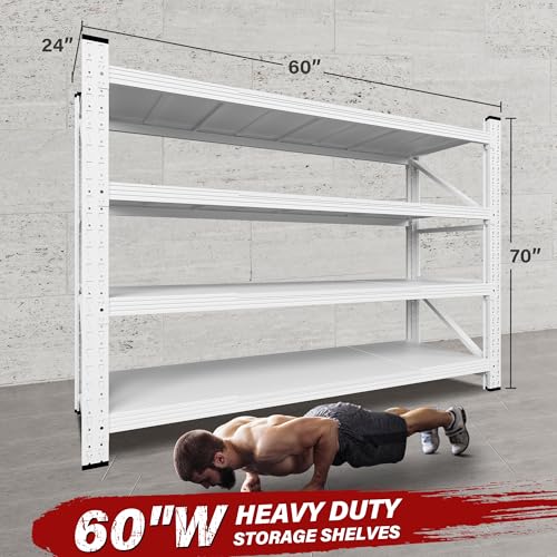 SISESOL 5000LBS Heavy Duty Garage Shelving Units,60" Wide & Deep Storage Shelves,White Metal Garage Shelves,Large Storage Rack,Steel Shelf,Industrial Shelving for Shop,Warehouse,60" W x 24" D x 70" H - color: White, size: 60"Wx24"Dx70"H