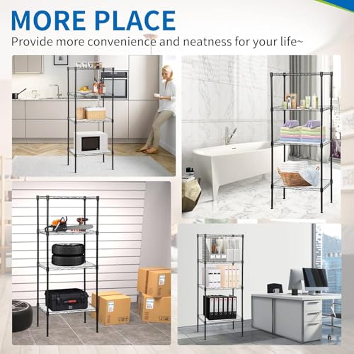 Meet perfect 4-Tier Wire Shelving Unit, 600 lb, 18 x 12 x 44 in, Black - color: Black, size: 4-Tier, 44"H × 18"W × 12"D