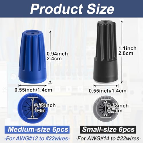 12Pcs Waterproof Wire Nuts, Outdoor Electrical Cable Connectors - color: Blue, Black, Small, Medium