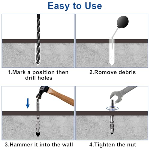 1/4" x 3-1/4" Concrete Anchors, Stainless Steel Wedge Anchors Concrete Bolts Heavy Duty Fasteners for Cement (20pcs) - size: 20pcs 1/4" x 3-1/4"