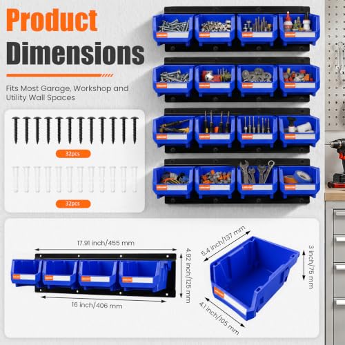 16pc Wall-Mounted Storage Organizer Set with Metal Rails Blue - color: Blue, size: V1-16Bins&4Rails