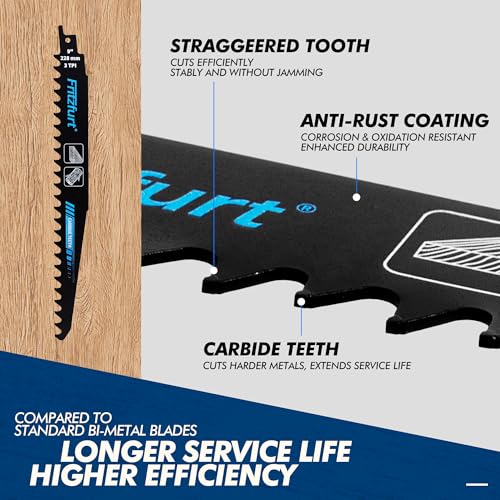 9-Inch (228mm) 3TPI Carbide Teeth Reciprocating Saw Blade Set (3-Pack) for Wood, Tree Trimming & Demolition | Universal 1/2" Shank for All Major Reciprocating Saws - size: 3pcs 9" 3TPI