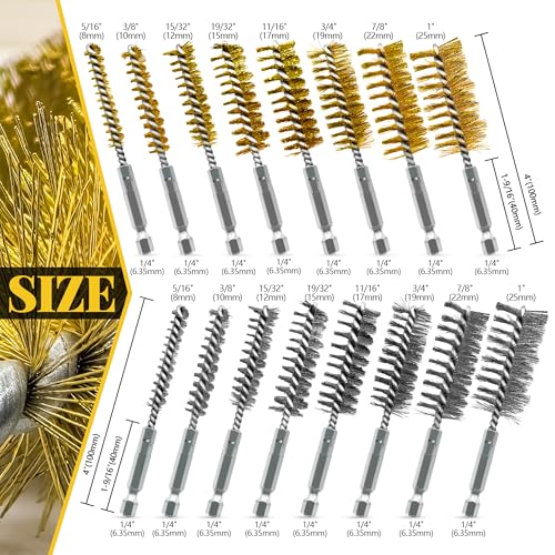 16Pcs Bore Brush Set - 304 Stainless Steel & Brass Drill Wire Bore Brushes - color: Multicolor