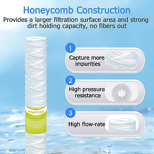 5 Micron Whole House Water Filter Cartridge, 20" x 2.5", 6-Pack