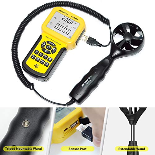 HVAC Anemometer, AIOMEST Wind Speed Air Flow CMM/CFM Velocity Tester 846A - color: Golden