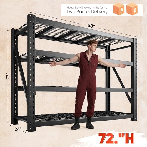 Bepatio 9400LBS Heavy Duty Garage Shelving,Storage Shelves for Warehouse - size: 68"W x 23.7"D x 72"H, 4-Tier