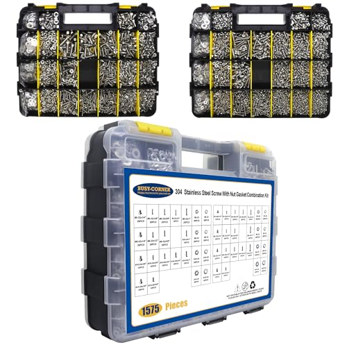1575 PCS Nuts and Bolts Assortment Kit, Stainless Steel Phillips Pan Head & Flat Head Screws, Assorted Nuts Bolts Washers with Double Sided Organizer Box - color: Yellow
