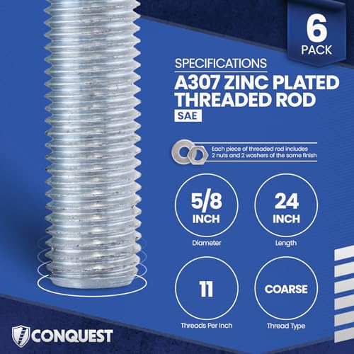 Conquest A307 Zinc Plated Threaded Rod 5/8"-11 x 24 - size: 5/8"-11 x '