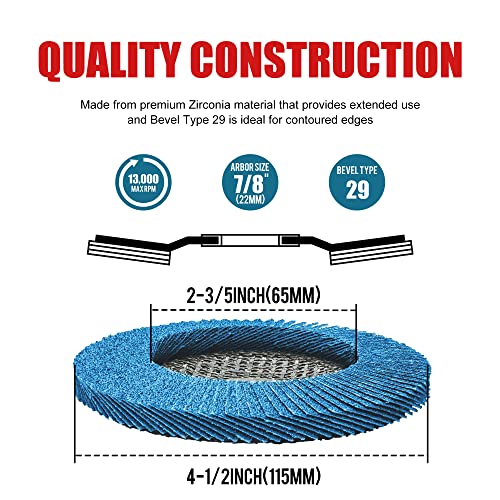 EZARC Zirconia Flap Discs 40/60/80/120 Grit, 4-1/2 x 7/8, Type 29, 20-Pack - size: MIX SET, style: Standard Version