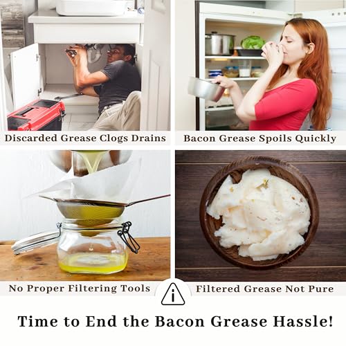 Ayerphalo Bacon Grease Container with Strainer - With Food-Grade Silicone Spatula, 24oz Enamel Rustic Farmhouse Fat Container, Keeper, Recipes, Dishwasher Safe - color: Bright White, size: 24oz
