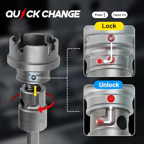 EZARC 9PCS Quick Change Carbide Hole Saw Kit, 7/8"-2" for Stainless Steel