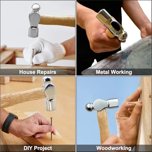 Mini Wooden Handle Round Head Hand Hammers,1 PCS Reinforced Ball Hammer,Round Head Wooden Handle,Escape Tool Hand Hammer for Prying Nails,Woodworking,Repairing,DIY