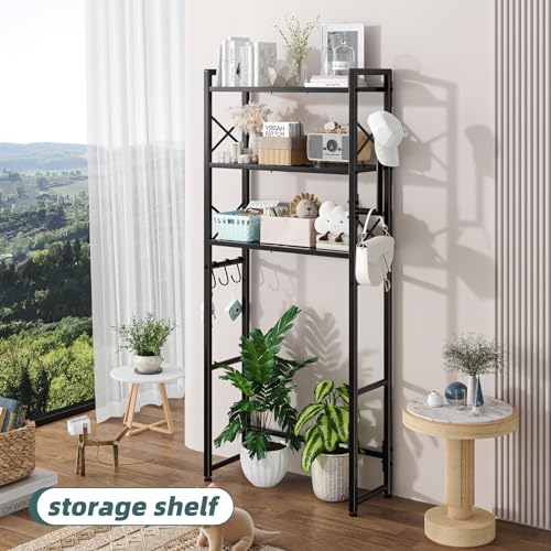 Simple Trending Over The Toilet Storage Rack with Toilet Paper Holder, Heavy Duty Metal 3 Tier Bathroom Organizer Shelf with 3 Hooks,Black - color: 3 Tier Black- Paper Holder