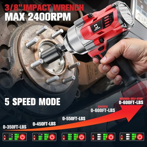 Cerycose Cordless Impact Wrench 3/8" Compatible with Milwaukee 18V Battery, 600Ft-lbs (800N·m), Brushless Electric Impact Driver, 2400 RPM, LED Light – Compact, Light-Duty(No Battery) - color: Red (600 Ft-lbs)