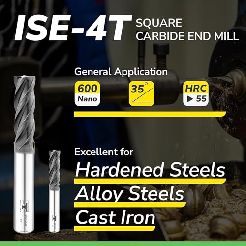 SPEED TIGER 3/64" Micrograin Carbide Square End Mill - 4 Flutes - ISE3/64 4T (5 Pieces, 3/64") for Alloy Steels, Hardened Steel, Metal & More – Mill Bits Sets for DIYers & Professionals (5pcs) - size: 3/64 in