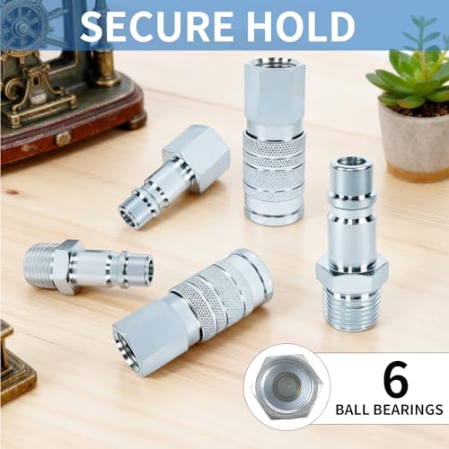 1/2" High Flow Air Hose Fittings, 5Pcs Air Compressor Accessories Including 2Pcs Industrial Air Coupler with 1/2” FNPT, 3Pcs Air Plugs with 1/2” NPT, Quick Connect Fittings Couplers