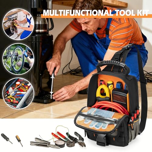 Electrician Tool Pouch Bag, Zippered HVAC Tool Organizer - color: Black