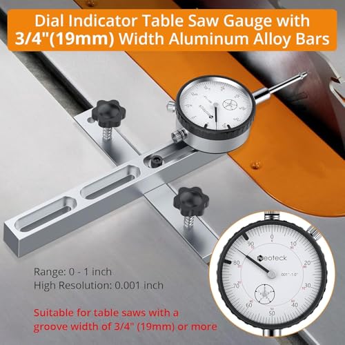 Neoteck 1"/0.001" Dial Indicator Table Saw Gauge for 3/4"(19mm) Miter Slots - color: Silver