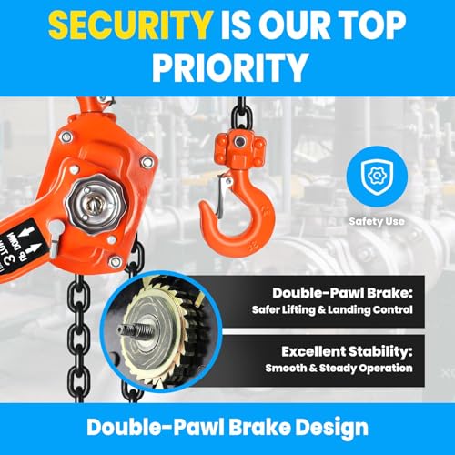 3 Ton Chain Hoist Come Along Winch Heavy Duty, 6600 LBS Capacity G80 Galvanized Chain Come Along, 10FT Lift Double-Pawl Brake Chain Fall Lever Hoist for Industrial Construction Warehouse