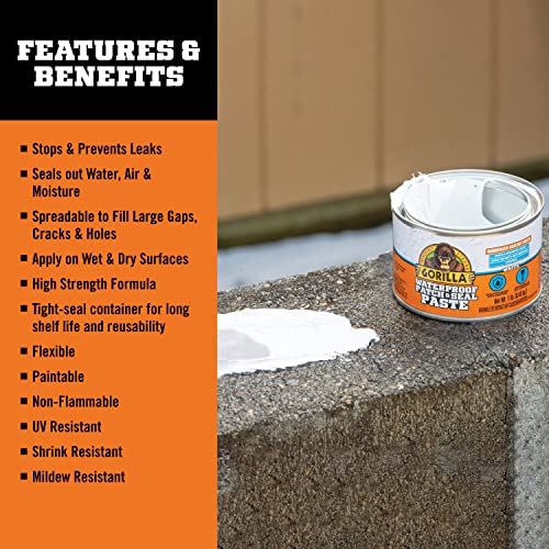 Gorilla Waterproof Patch & Seal Rubberized Sealant Paste, White, 1lb Can - color: White, size: 1 - Pack