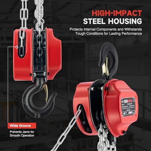 CREWORKS Hand Chain Hoist, 2 Ton 4400 lb Capacity 10 ft Manual Chain Hoist with G80 Load Chain & Double Guide Wheels, Heavy Duty Manual Lever Hoist for Construction Warehouse Automotive Factory - style: Triangle Hand chain hoist, 2 Ton, 10FT
