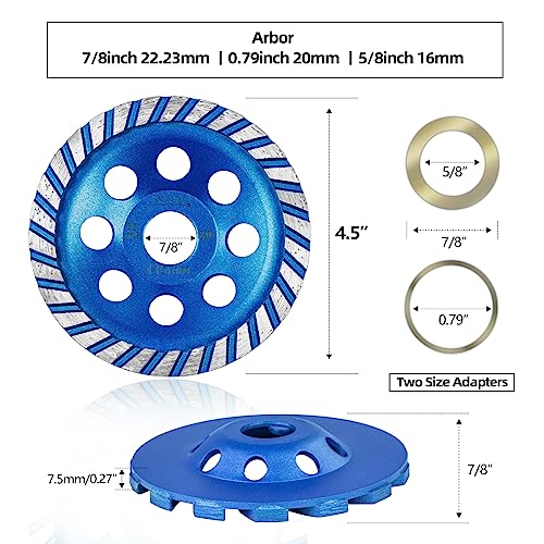 SALI Diamond Concrete Grinding Wheel 4 1/2 inch for Polishing and Cleaning Stone Concrete Surface, Cement, Marble, Rock, Granite, and Thinset Removing, Angle Grinder Turbo Wheels Cup 115*22.2*10 MM - style: Narrow Segment Turbo