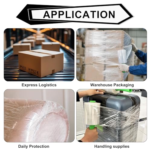 Clear Stretch Wrap Film 5" x 1000ft Roll with Handle, 80 Gauge Thick Cling Plastic Wrap for Moving, Pallet Wrap, Self Adhering Packaging Heavy Duty Shrink Film, 4 Pack